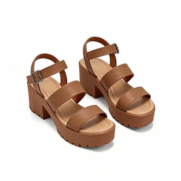 Bocca Women's Sandals Adjustable Straps Platform Slingback, 3Inch Mid Heel Thick Open Toe, Brown, 8M