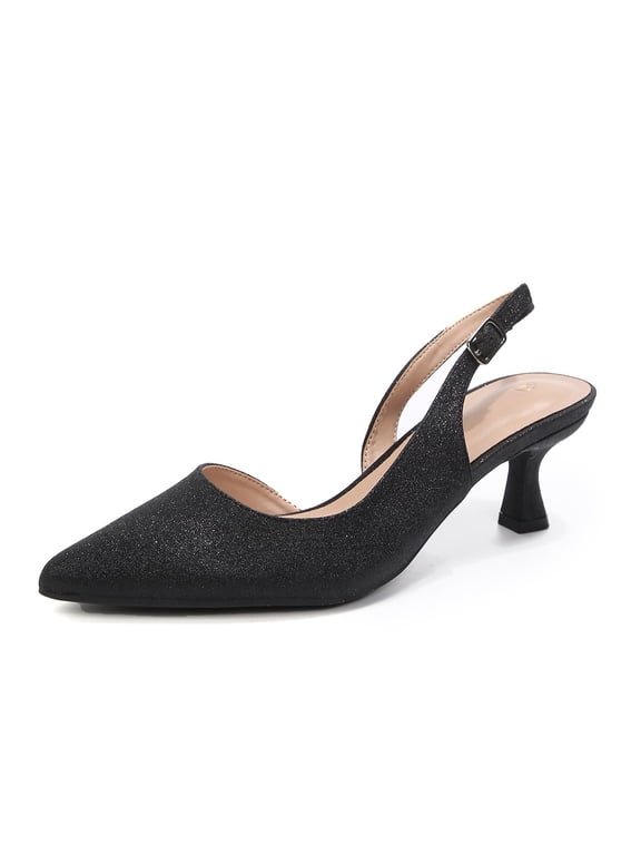 Women’s Kitten Heel Pumps, Pointed Toe Glitter Dress Shoes for Work, Party & Evening Wear