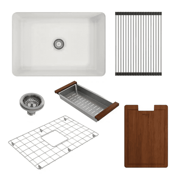 BOCCHI 1360-001-KIT1 Sotto Dual-mount Fireclay 27" Single Bowl Kitchen Sink Kit
