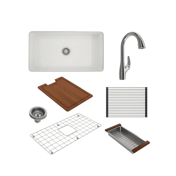 BOCCHI 1362-001-2024CH Sotto Dual-mount Fireclay 32" 1 Bowl Kitchen Sink Kit