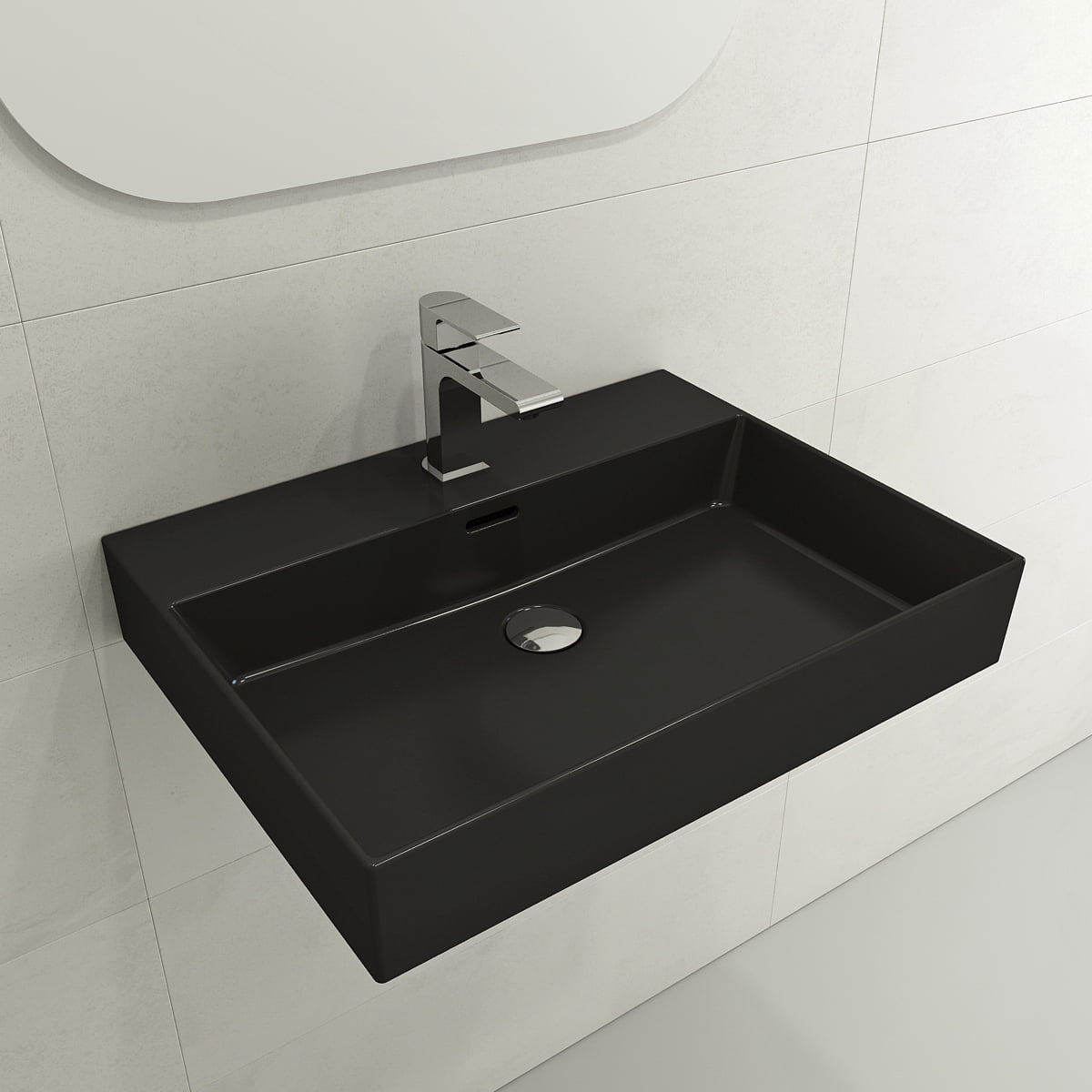 BOCCHI 1376-004-0126 Milano Wall-Mounted Sink Fireclay 24 in. 1-Hole + Overflow