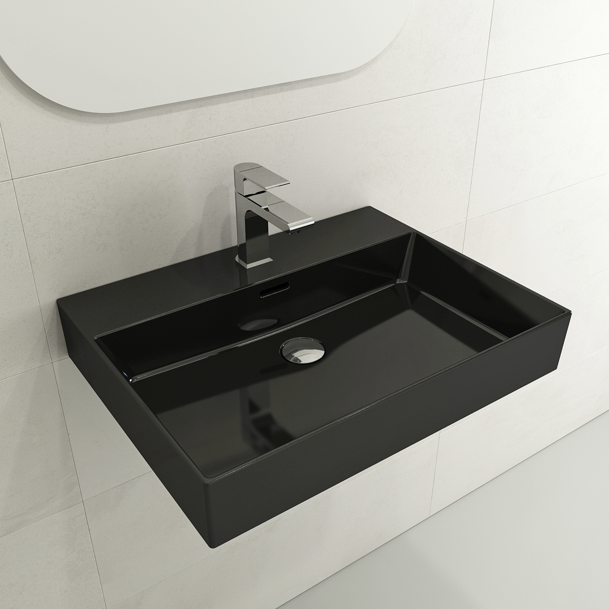 BOCCHI 1376-005-0126 Wall-Mounted Sink Fireclay 24" 1-Hole + Overflow Black