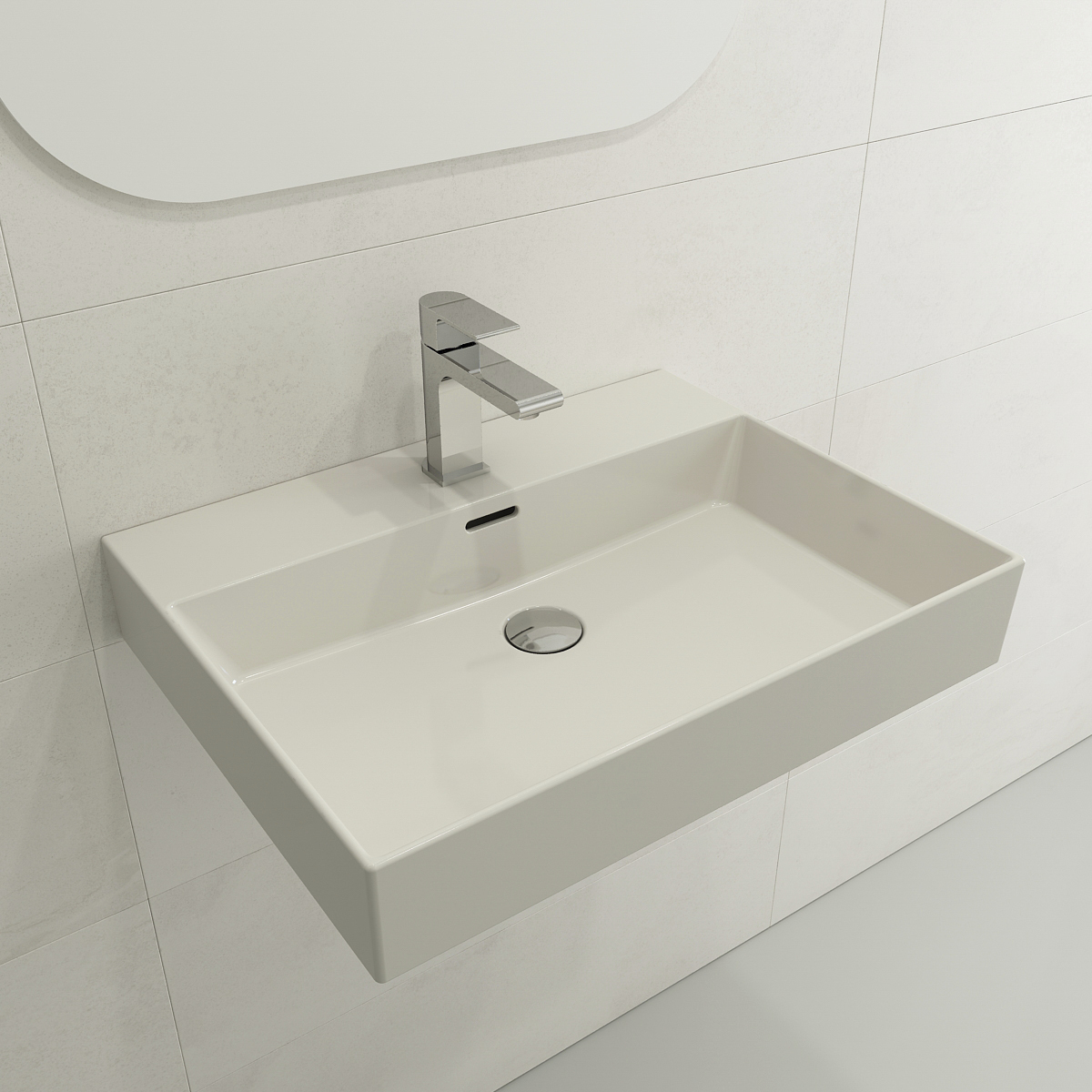 BOCCHI 1376-014-0126 Wall-Mounted Sink Fireclay 24" 1-Hole + Overflow Biscuit