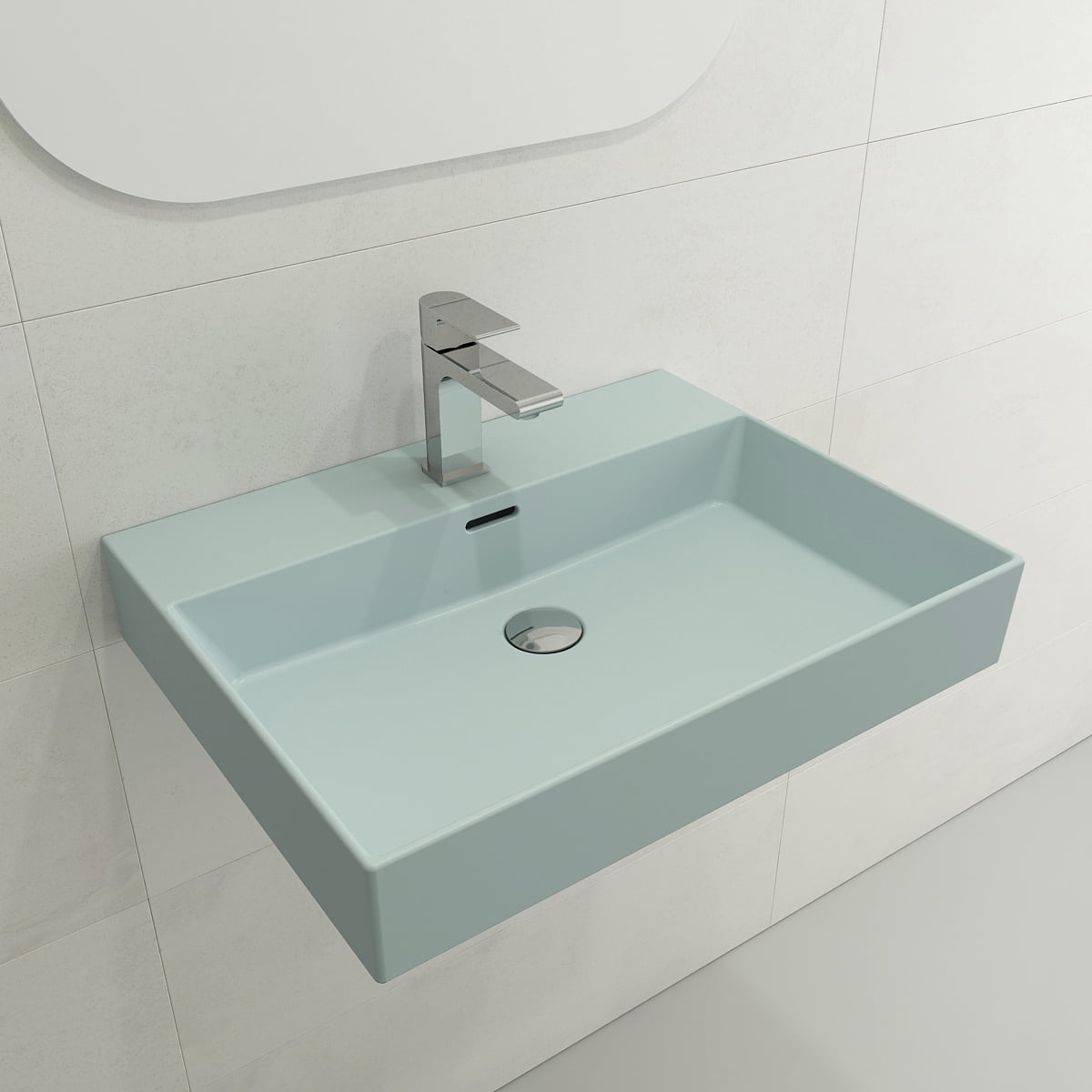 BOCCHI 1376-029-0126 Milano Sink Fireclay 24" 1-Hole + Overflow Matte Ice Blue