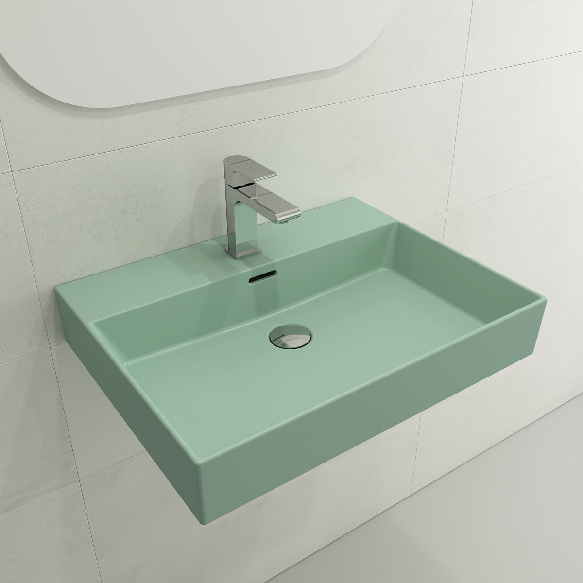 BOCCHI 1376-033-0126 Milano Sink Fireclay 24" 1-Hole + Overflow Matte Mint Green