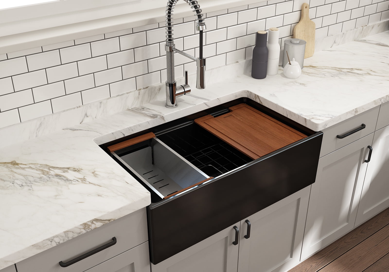 BOCCHI 1504-005-0120 Contempo Apron Front Step Rim Fireclay Kitchen ...