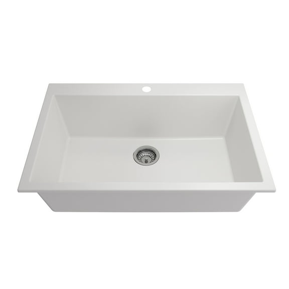 BOCCHI 1604-507-0126 Granite 33" 1 Bowl Kitchen Sink with Strainer in Milk White