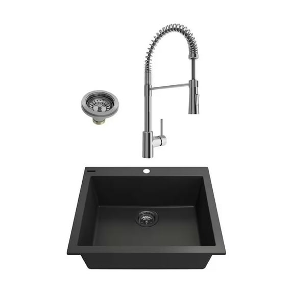 BOCCHI 1606-504-2020CH Dual Mount Granite Composite 24" 1 Bowl Kitchen Sink Kit