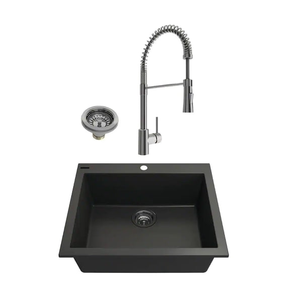 BOCCHI 1606-504-2020SS Dual Mount Granite Composite 24" 1 Bowl Kitchen Sink Kit