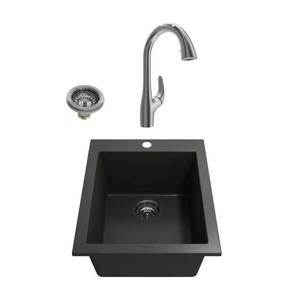 BOCCHI 1608-504-2024CH Dual Mount Granite Composite 16" Single Bowl Bar Sink Kit
