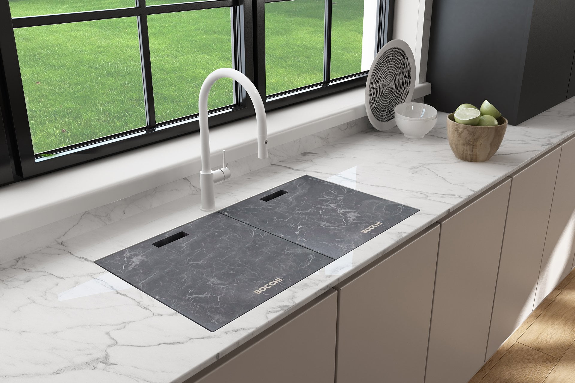 Charcoal Marble Rectangular Cutting Board with Handle