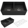 thumbnail image 1 of BOCCHI Classico Farmhouse Apron Front Fireclay 33 in. Double Bowl Kitchen Sink with Protective Bottom Grid and Strainer in Matte Dark Gray, 1 of 6