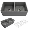 thumbnail image 1 of BOCCHI Classico Farmhouse Apron Front Fireclay 33 in. Double Bowl Kitchen Sink with Protective Bottom Grid and Strainer in Matte Gray, 1 of 6