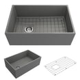 thumbnail image 1 of BOCCHI Contempo Apron Front Fireclay 30 in. Single Bowl Kitchen Sink with Protective Bottom Grid and Strainer in Matte Gray, 1 of 5