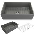 thumbnail image 1 of BOCCHI Contempo Apron Front Fireclay 33 in. Single Bowl Kitchen Sink with Protective Bottom Grid and Strainer in Matte Gray, 1 of 6