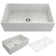 BOCCHI Contempo Apron Front Fireclay 33 in. Single Bowl Kitchen Sink with Protective Bottom Grid and Strainer in White