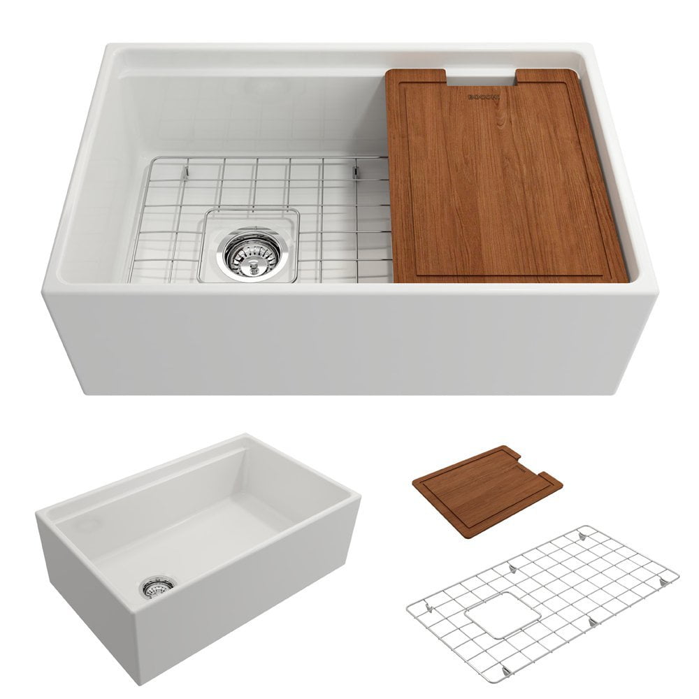 White 30'' Farmhouse Apron-Front Fireclay Single Bowl Kitchen Sink