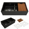 thumbnail image 1 of BOCCHI Contempo Apron Front Step Rim Fireclay 36 in. Double Bowl Kitchen Sink with Protective Bottom Grid and Strainer in Matte Black, 1 of 6