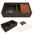 thumbnail image 1 of BOCCHI Contempo Apron Front Step Rim Fireclay 36 in. Double Bowl Kitchen Sink with Protective Bottom Grid and Strainer in Matte Brown, 1 of 6