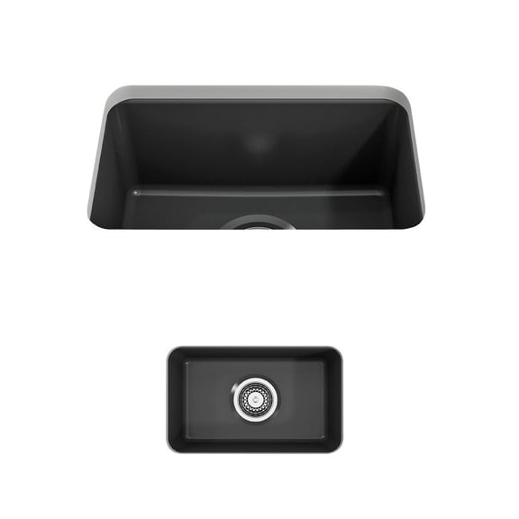 BOCCHI Sotto Undermount Fireclay 12 in. Single Bowl Kitchen Sink with Strainer in Matte Dark Gray
