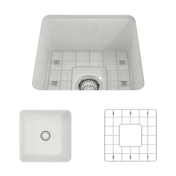 BOCCHI Sotto Undermount Fireclay 18 in. Single Bowl Kitchen Sink with Protective Bottom Grid and Strainer in White