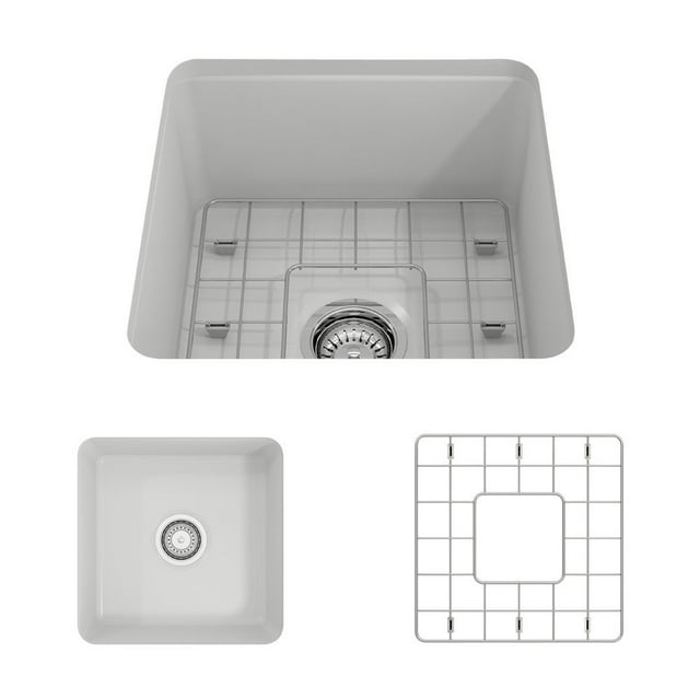 BOCCHI Sotto Undermount Fireclay 18 in. Single Bowl Kitchen Sink with Protective Bottom Grid and Strainer in White
