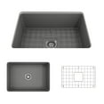 thumbnail image 1 of BOCCHI Sotto Undermount Fireclay 27 in. Single Bowl Kitchen Sink with Protective Bottom Grid and Strainer in Matte Gray, 1 of 6
