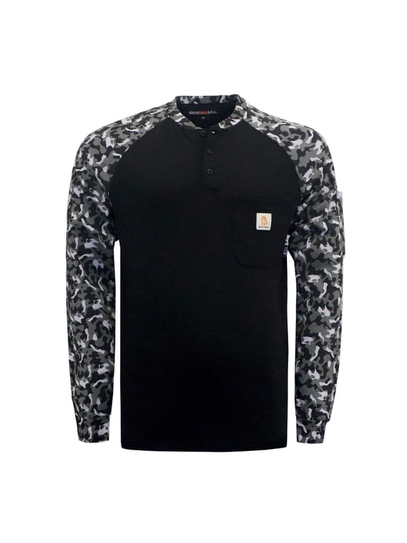 FR Shirts Flame Resistant Henley Printed and Camo Two Tone 7oz Men's Fire Retardant Work Shirts