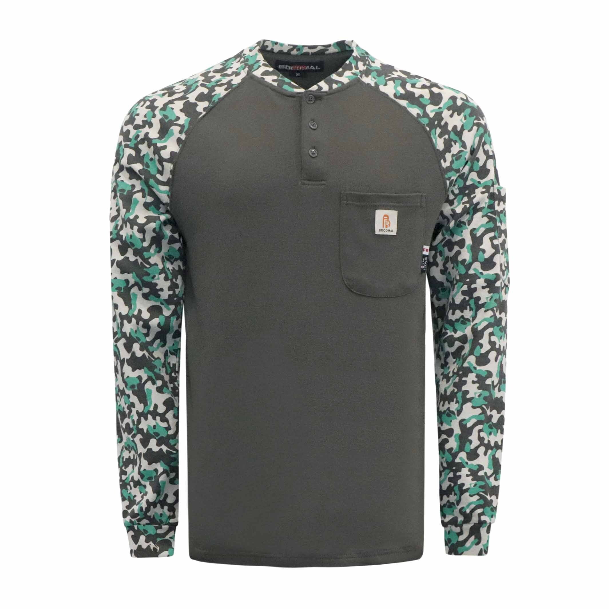 BOCOMAL FR Shirts Flame Resistant Henley Printed and Camo Two Tone 7oz ...