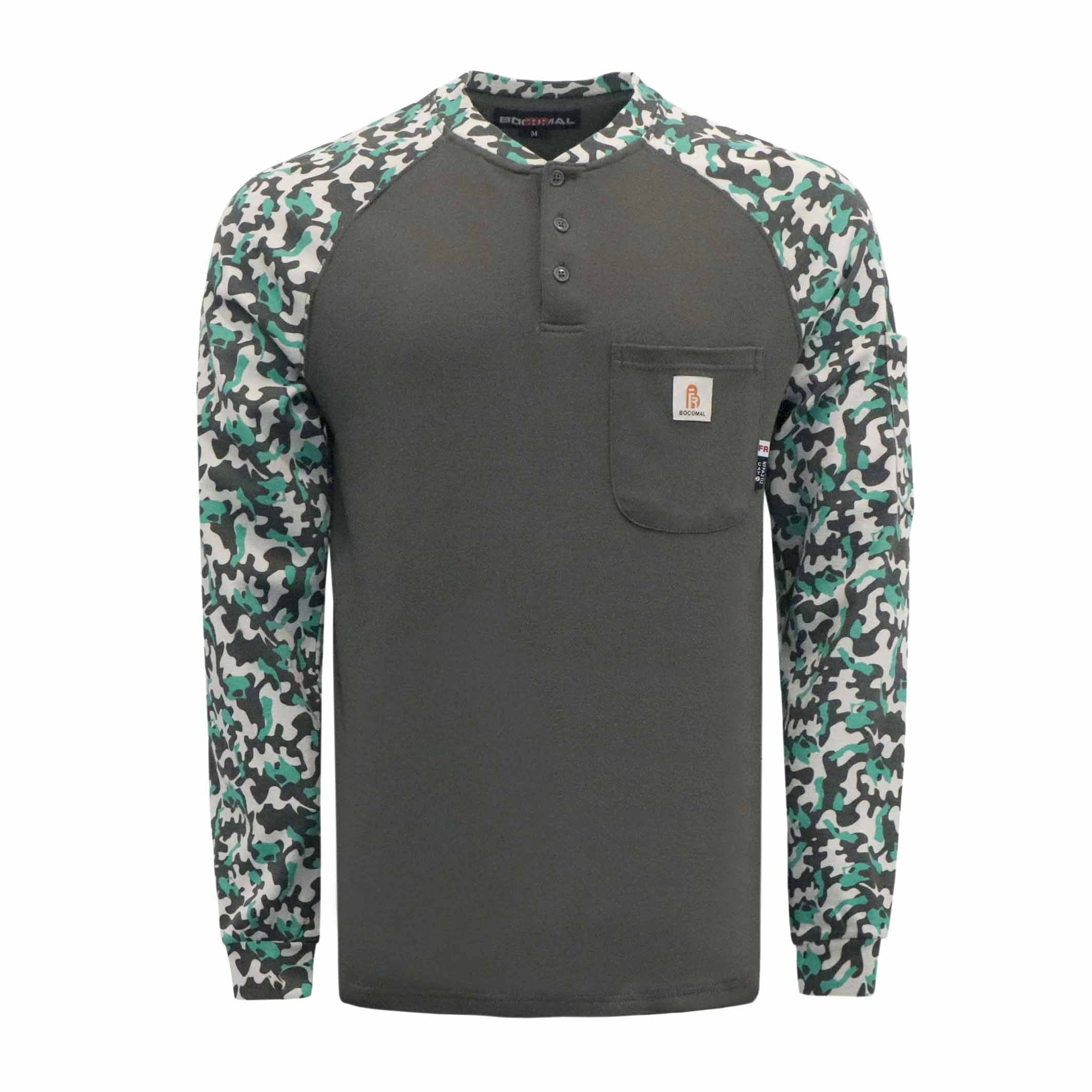 FR Shirts Flame Resistant Henley Printed and Camo Two Tone 7oz