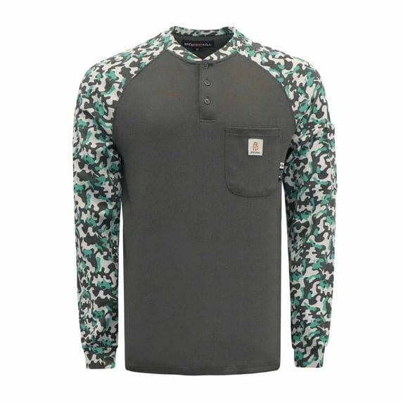 BOCOMAL FR Shirts Flame Resistant Henley Printed and Camo Two Tone 7oz Men's Fire Retardant Work Shirts