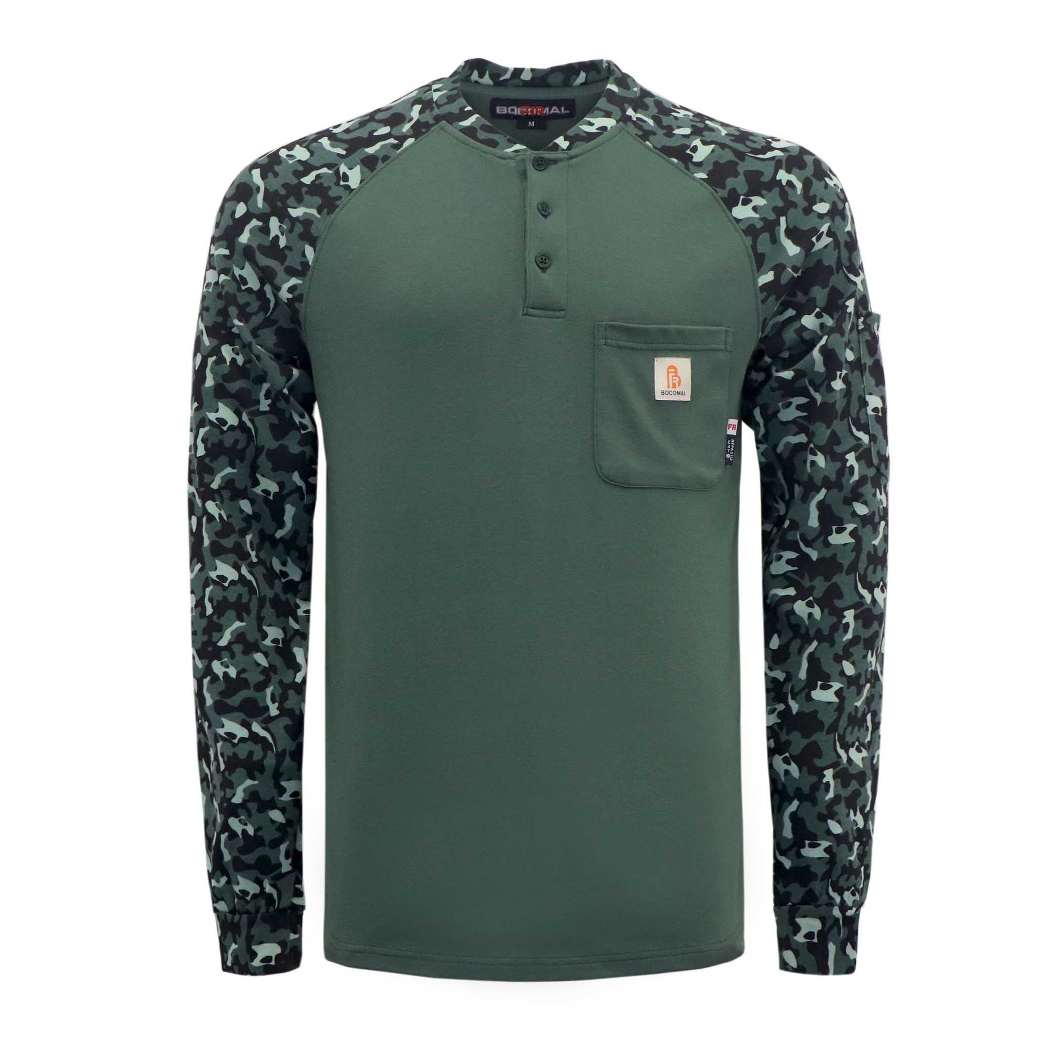 BOCOMAL FR Shirts Flame Resistant Henley Printed and Camo Two Tone 7oz ...