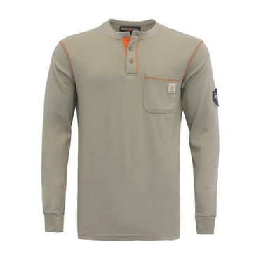 BOCOMAL FR Shirts Flame Resistant Shirts FR T Shirt NFPA2112/CAT2 7oz Men's Long Sleeve Fire Retardant Henley Shirts