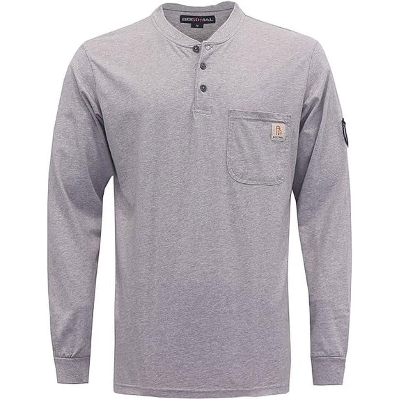 BOCOMAL FR Shirts for Men Flame Resistant Shirt 5.5oz 100% Cotton Light Weight CAT2 Fire Retardant Henley Shirts
