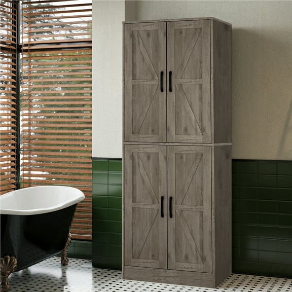 BOCVKENN Kitchen Pantry Cabinet, 67.7" Tall Wood Storage Cabinet with 4 Doors and Shelves Freestanding Cupboard for Dining Room Living Room Bathroom,Natural