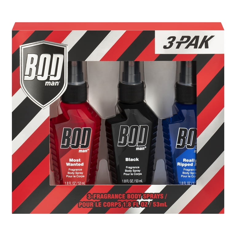 BOD Man Body Spray Gift Set for Men, Black, Really Ripped Abs