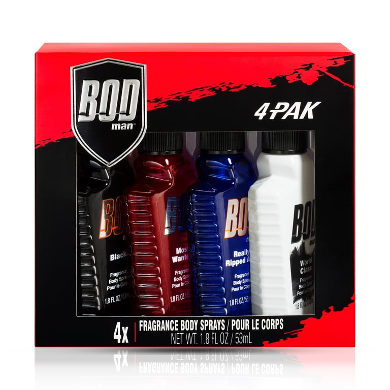 BOD Man Fragrance Body Spray, Mini Gift Set, 1.8 oz, 4 Pack for 