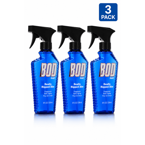 BOD Man Really Ripped Abs Fragrance Body Spray for Men, 8 oz, 3 pack