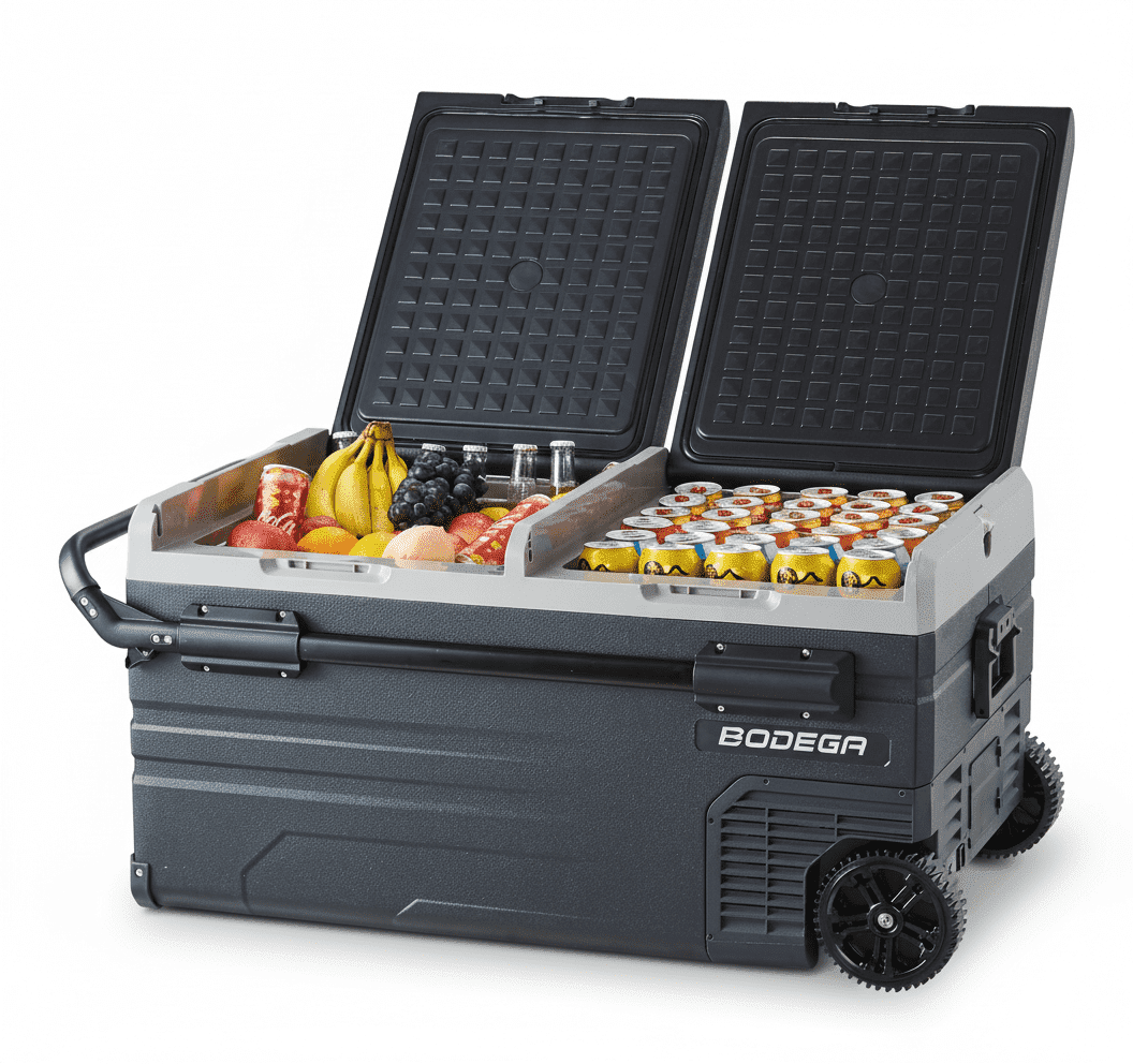 BODEGA 12 Volt Car Refrigerator 100 Quarts  Portable Dual-Fridge 95L RV Freezer ,Car Cooler for Travel, Camping,Outdoor,Truck,SUV