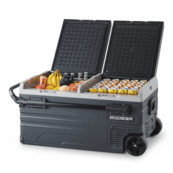 BODEGA 12 Volt Car Refrigerator 100 Quarts Portable Dual-Fridge 95L RV Freezer ,Car Cooler for Travel, Camping,Outdoor,Truck,SUV