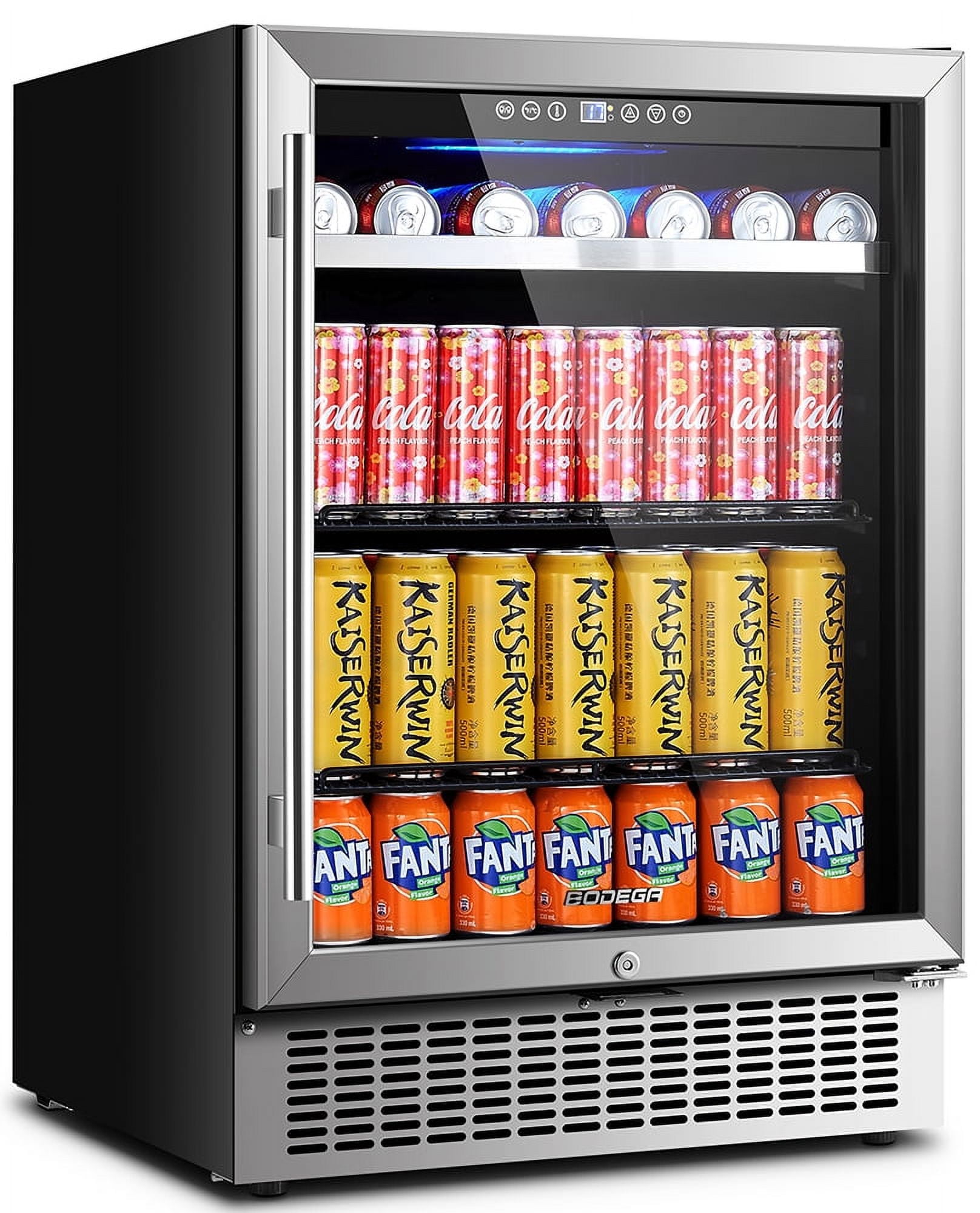 BODEGA 24 Inch Beverage Refrigerator 180 Cans Built-in & Freestanding with Removable Shelves and Dual Layer Glass Door, Under Counter Fridge with Touch Screen, Safety Lock for Beer Soda Water