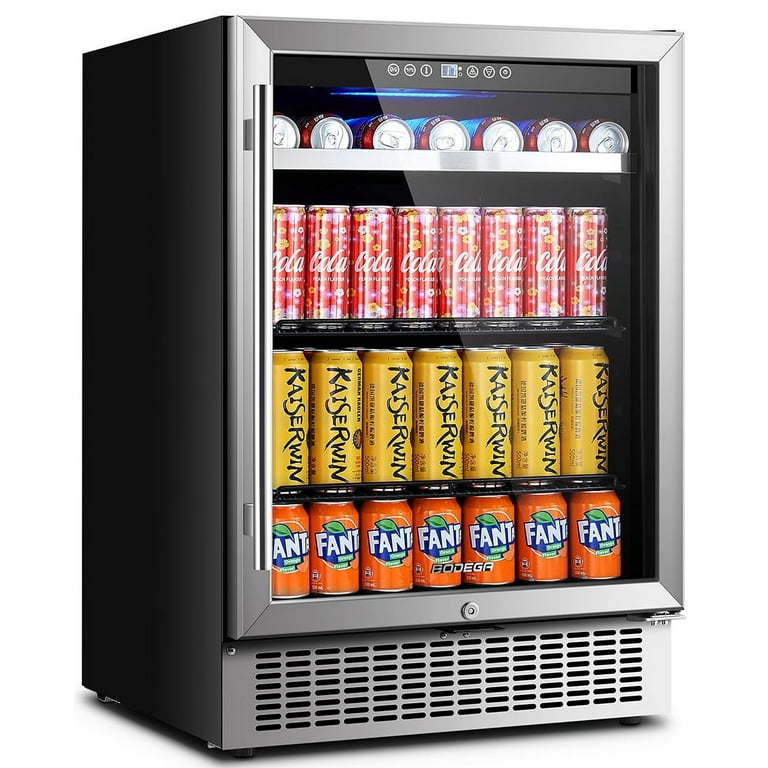 BODEGA 24 Inch Beverage Refrigerator 180 Cans Built-in & Freestanding with  Removable Shelves and Dual Layer Glass Door, Under Counter Fridge with