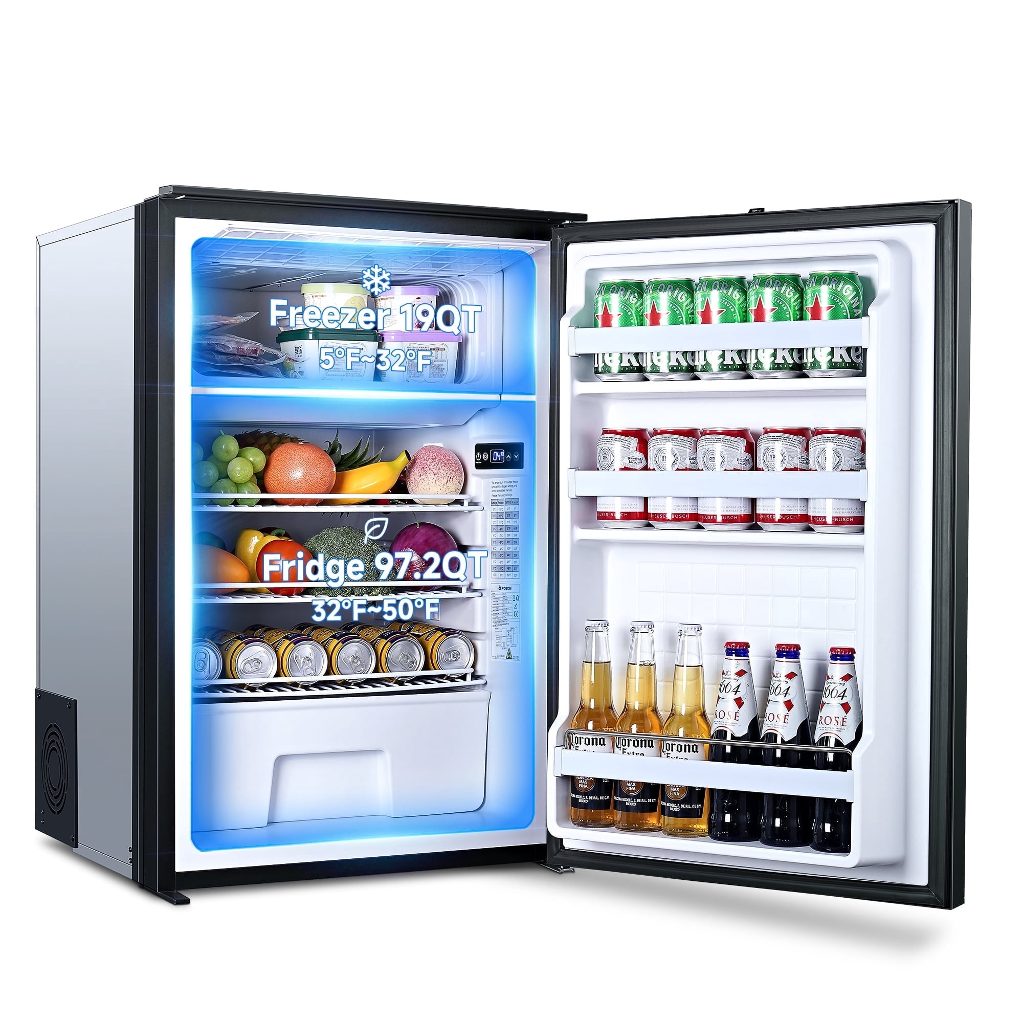 BODEGA 116.2Qt(110L) Portable Car Refrigerator Dual Zone Cooling & Freezing for Caravan, Truck, Camping (Black)