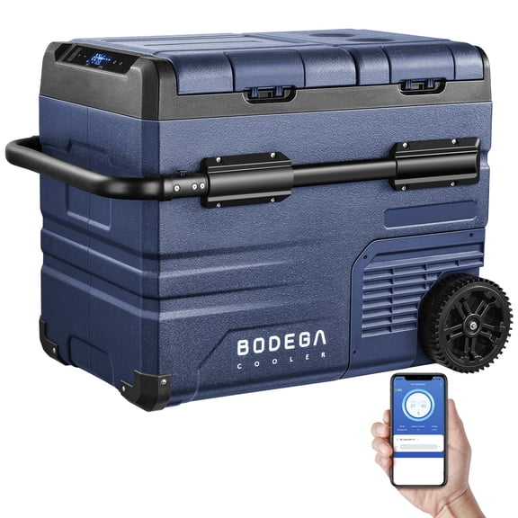 BODEGACOOLER 12 Volt Refrigerator, 48 Quart(45L) Dual Zone Car Fridge, Compressor Portable Freezer, APP Control -4~68, 12/24V DC 100-240V AC Electric Cooler for Truck RV Camping Boat