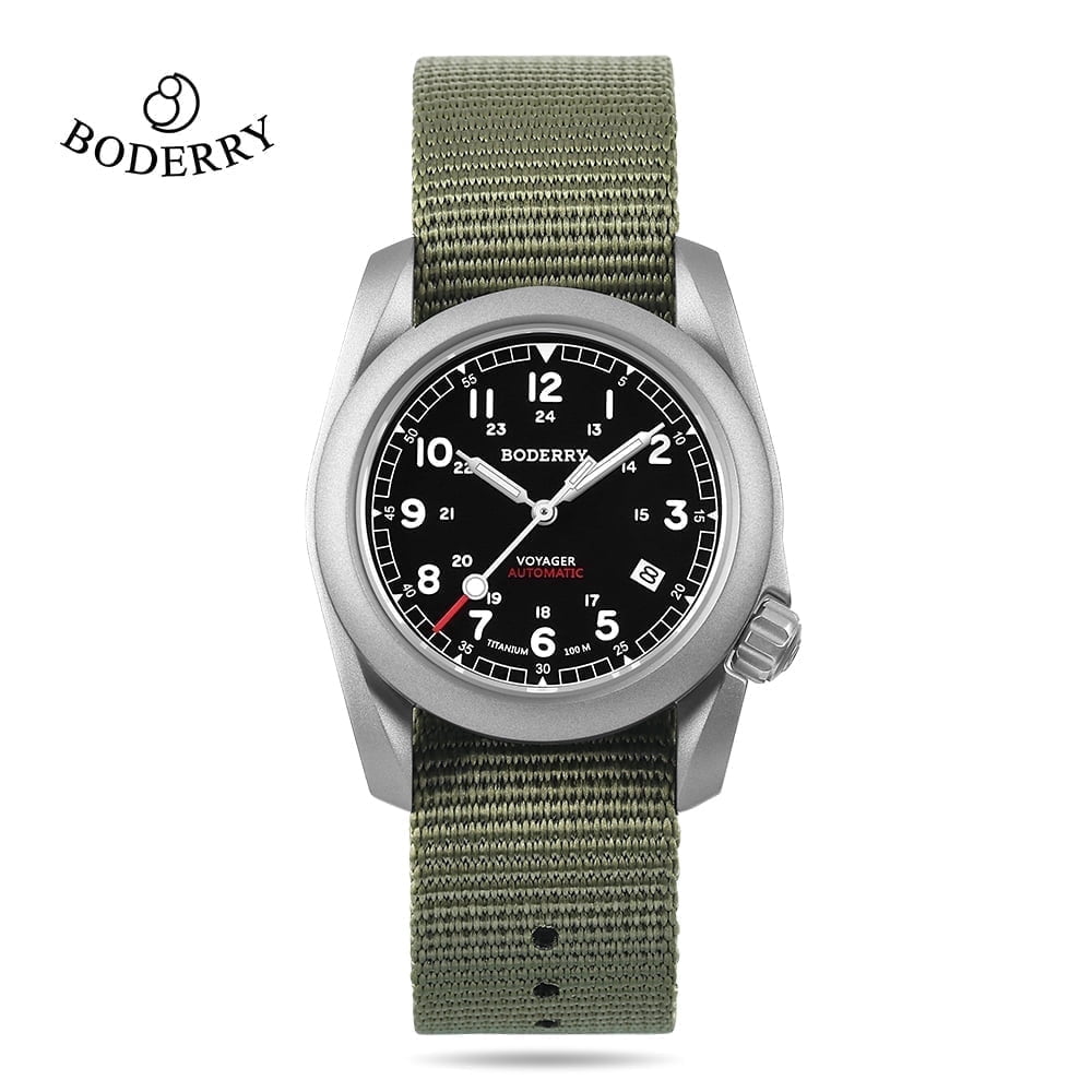 BODERRY Men's Field Watches Titanium Automatic Mechanical Top Brand Dive Wristwatch 100M Waterproof Clock Military Watch for Men