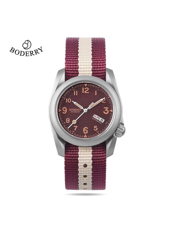 Men's Watch Titanium Automatic Field Watch 40mm Military Watch Day Date Function 100M Waterproof with Nylon Strap Japanese Mechanical Movement