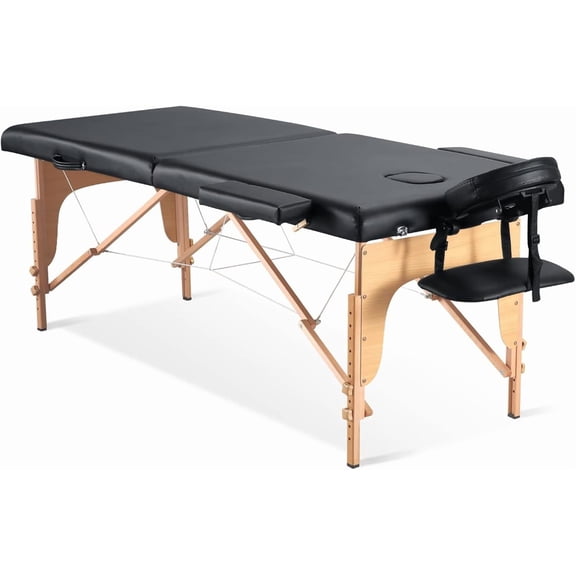 BODIOO Massage Table Portable 84in Massage Bed Lash Bed 2 Fold SPA Table 24inch Wide Adjustable Salon Bed with Carry Bag for Spa CareSpa Tattoo, Black