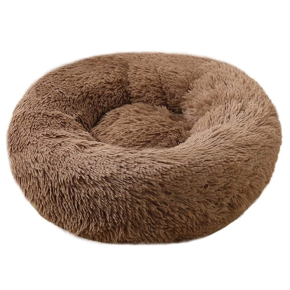 BODISEINT Faux Fur Dog Bed Cat Bed,Shag Round Anti-Anxiety Pet Calming Bed Doughnut Cuddler for Medium Large Puppy Dog Cat Kennel Cushion Self Warming Bed(XL(31.5x7.9 H), Coffee)