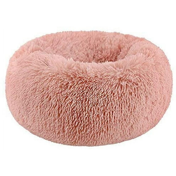 BODISEINT Modern Soft Plush Round Pet Bed for Cats or Small Dogs, Mini Medium Sized Dog Cat Bed Self Warming Autumn Winter Indoor Snooze Sleeping Cozy Kitty Teddy Kennel (S(19.7”Dx7.9 H, Pink)