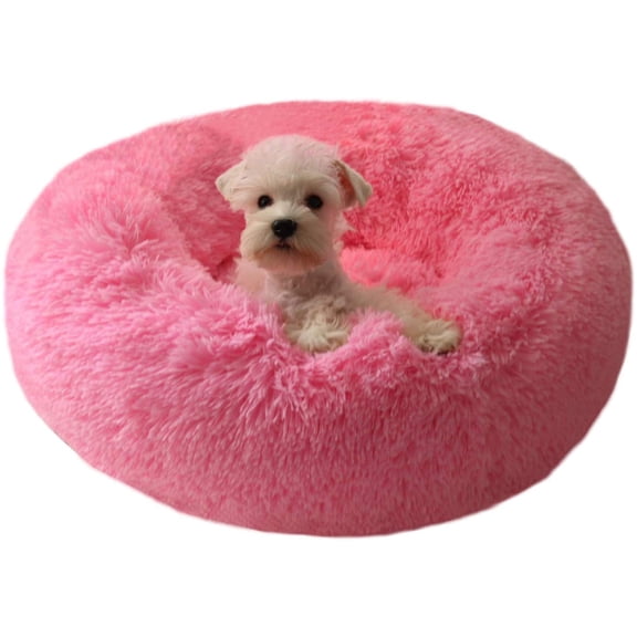 BODISEINT Modern Soft Plush Round Pet Bed for Cats or Small Dogs, Mini Medium Sized Dog Cat Bed Self Warming Autumn Winter Indoor Snooze Sleeping Cozy Kitty Teddy Kennel (M(23.6”Dx7.9 H), Hot Pink)